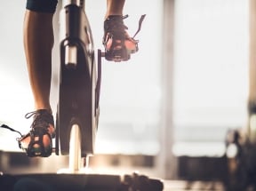 on a stationary bike