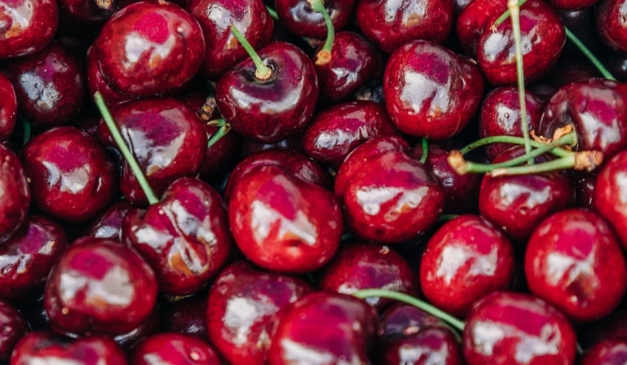 Close up view of a bunch of cherries