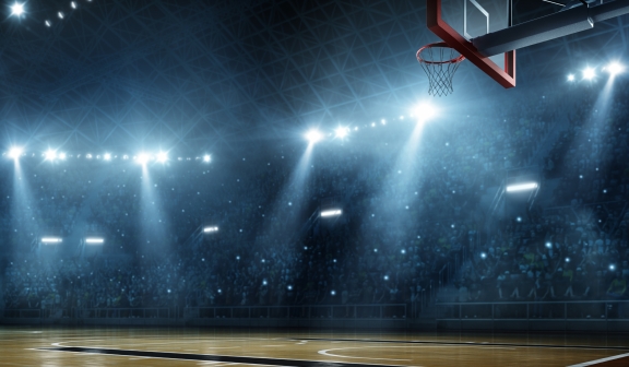 a basket ball net in an arena
