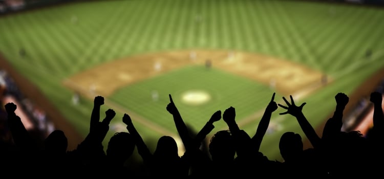 Crowd of fans watching a baseball game