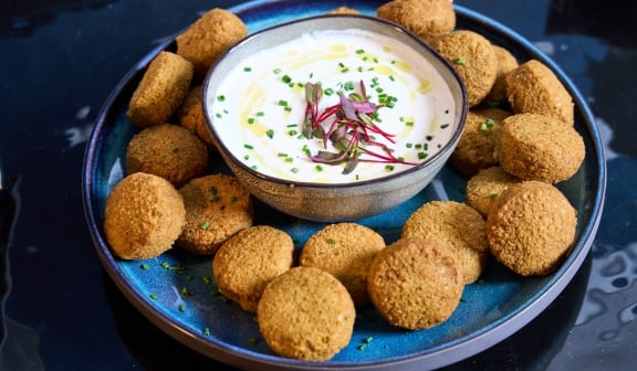 Close up of Falafel's on a tray at Hotel Clio