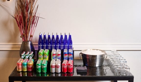 Refreshments sitting on a table at Hotel Clio for guests to take during their meetings