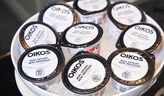 Close up of Oikos greek yogurt sitting in a bowl at Hotel Clio